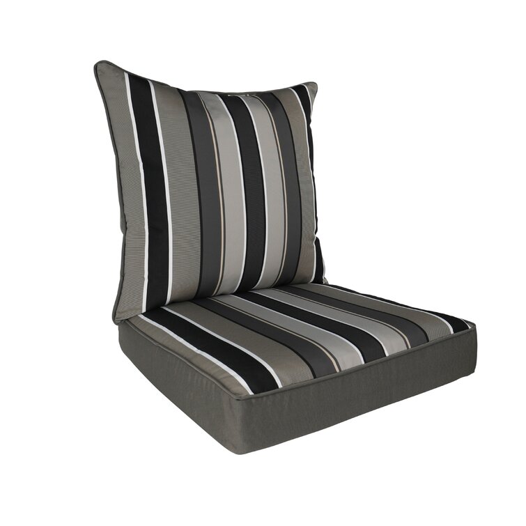 Rohando Stripe Outdoor Indoor 2 Piece Deep Seat Cushion Set For Patio Furniture Natural Grey